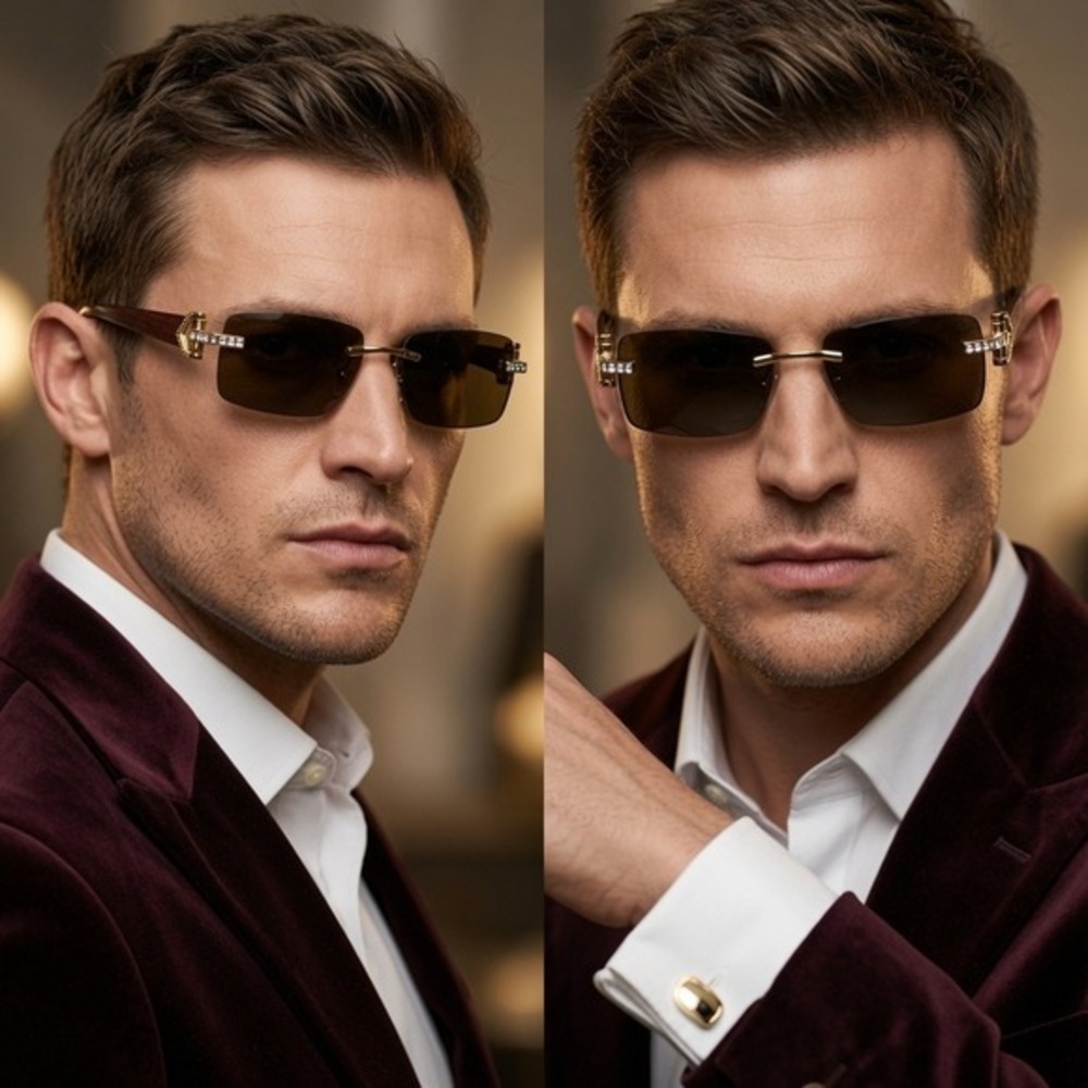 Sunglasses Gold Diamond Shade For Men Outdoor Luxury Eyewear UV400 Protection